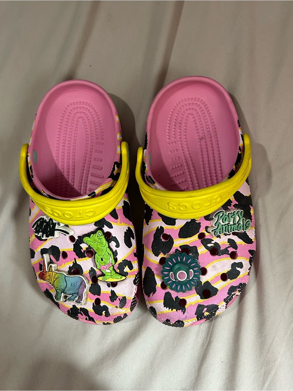 Kids Pink Leopard Print Clog with Yellow Strap - Playful Garden Charms